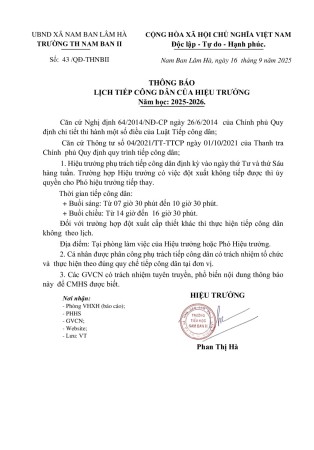 LỊCH TIẾP CÔNG DÂN CỦA HT NĂM 2025 2026